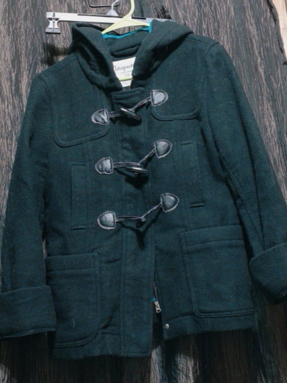 Aeropostale Womens Black Hook & Zip Front Black Long Sleeve Wool Blend Coat L